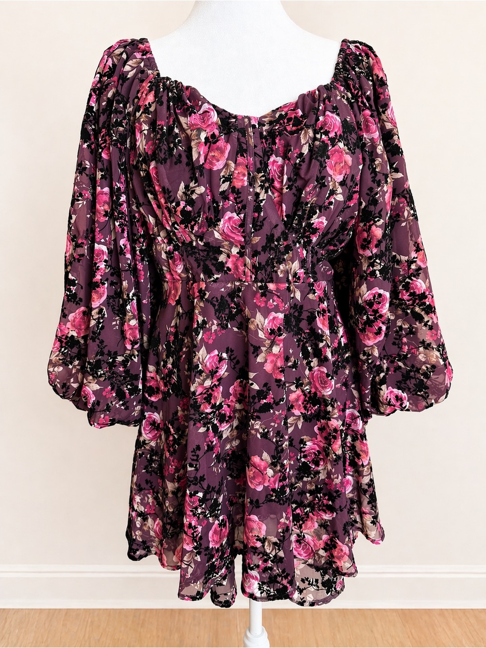 ARULA Purple Floral Romper with Pink Roses